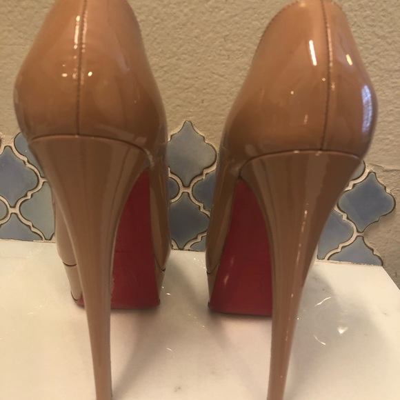 Christian Louboutin Nude/White/Black Patent Leather Lady  Lady Peep 150 patent leather nude